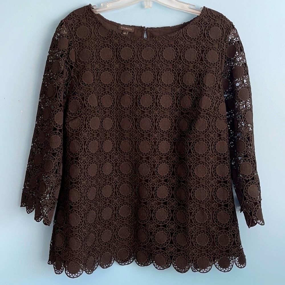 NEW Talbots Black Medallion Lace Blouse Large